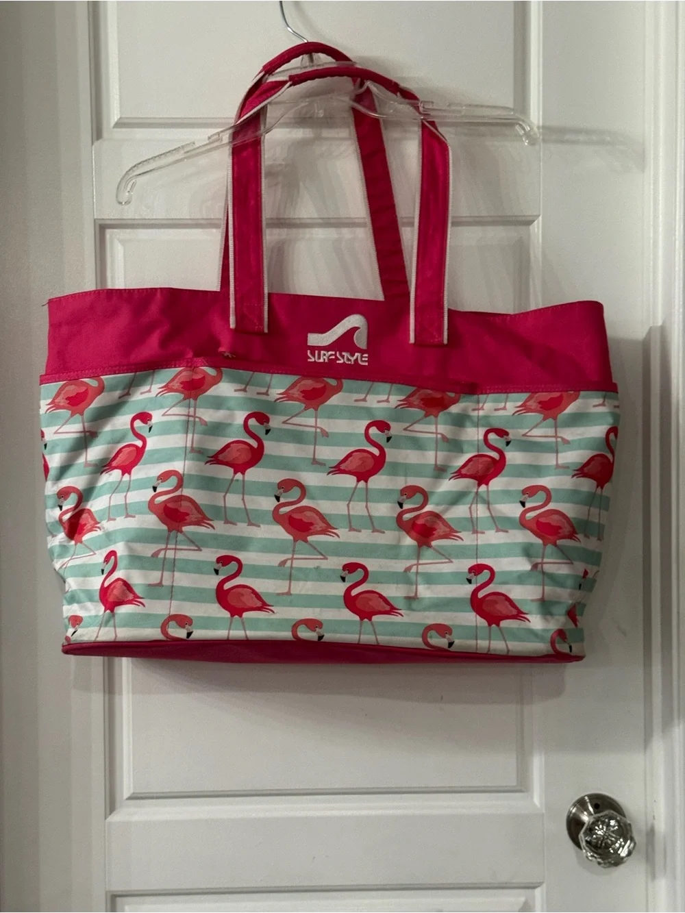 surf style Hot Pink Flamingo Stripe Tote
